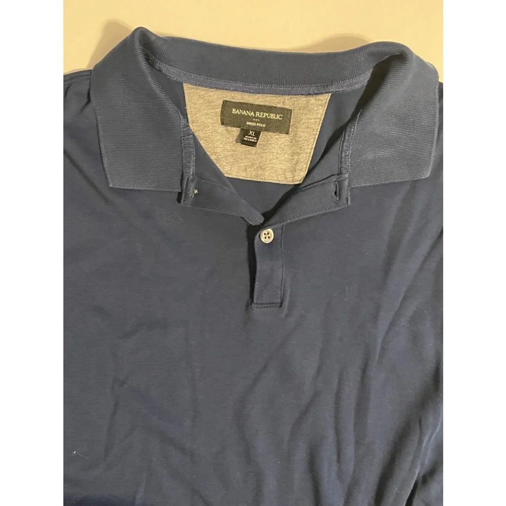 Men's Banana Republic Dress Polo Short Sleeve Shirt XL Navy Blue